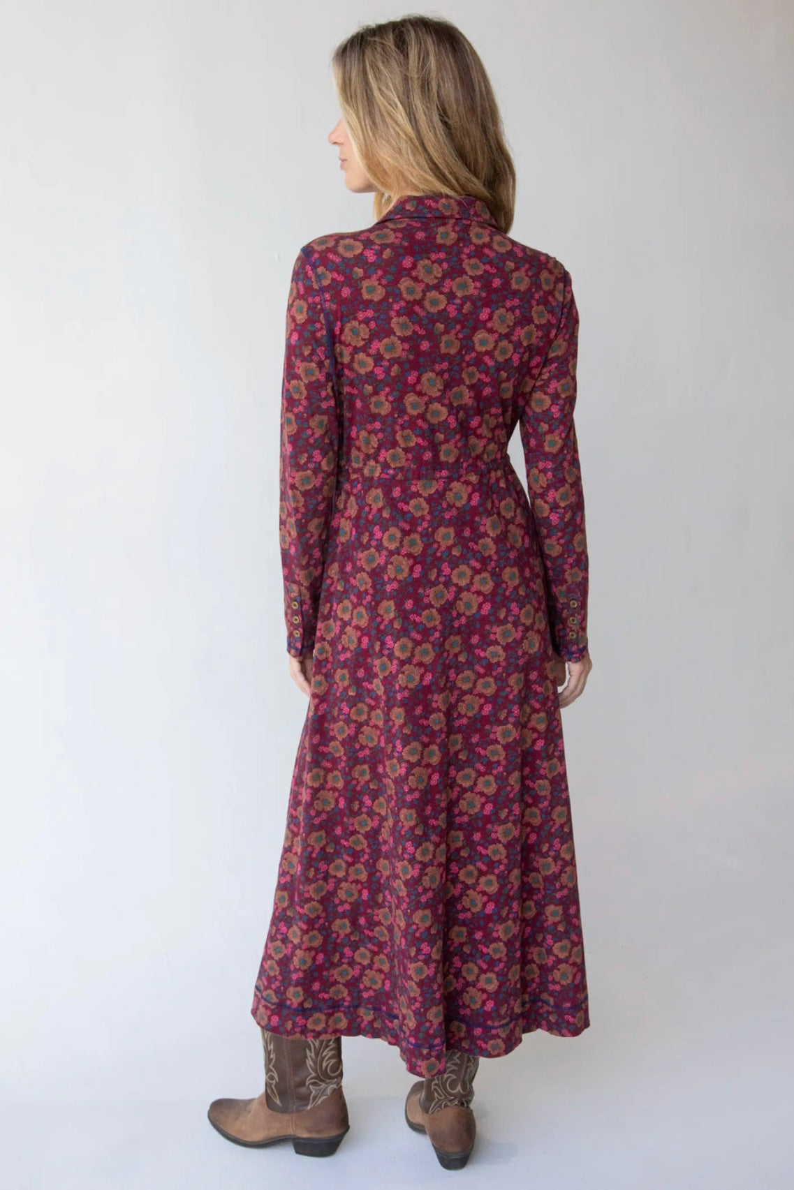 Natural Life Christa Cotton Midi Dress in Cranberry Brown Floral