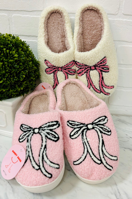 Pink and White Ribbon Bow Slippers