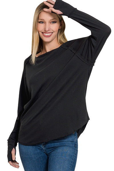 Black Raglan Long Sleeve Thumbhole Top