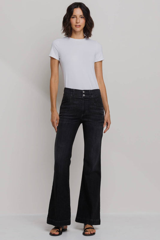 Black Wash High Rise Stretch Flare Jeans