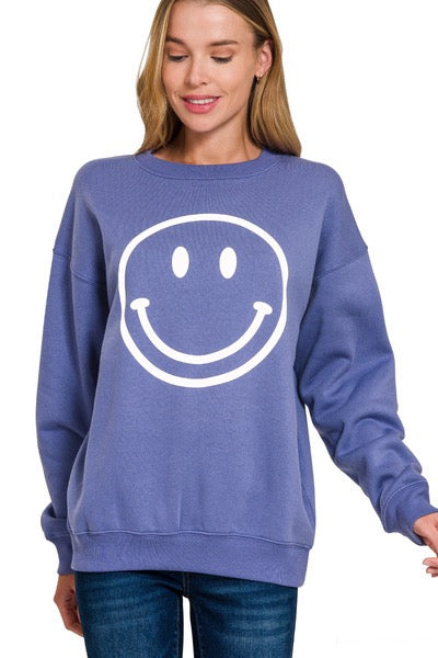 Marlin Blue Brushed Fleece Smiley Face Sweatshirt