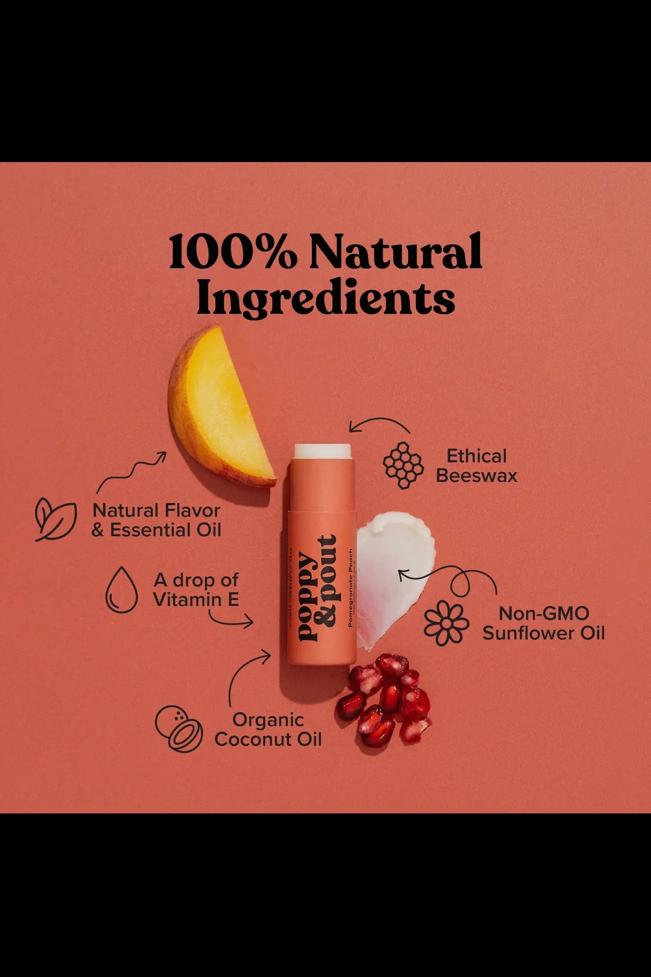 Poppy & Pout Pomegranate Peach Premium Organic Lip Balm