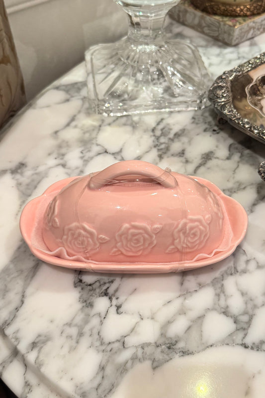 Pink Roses Butter Dish