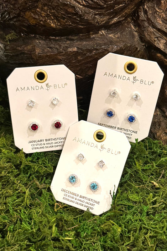 Birthstone Earrings with CZ Halo Jacket (Choose your Birth Month)