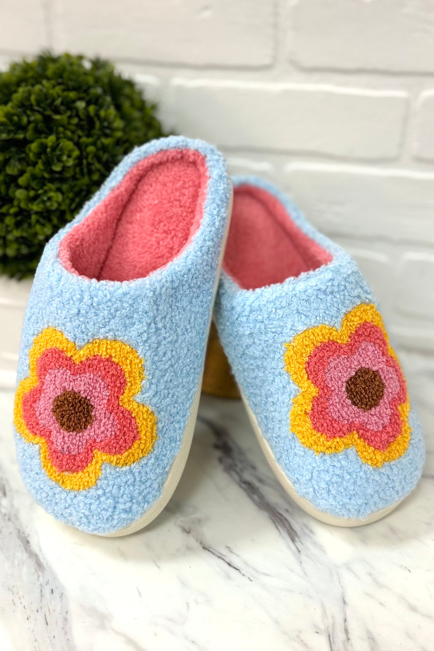 Flower Power Super Fuzzy Slipper Slides by Two Left Feet