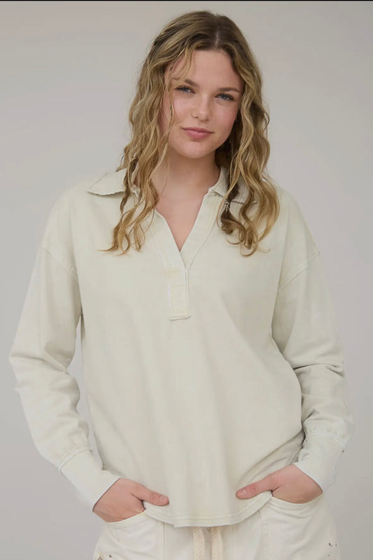 Oatmeal Mineral Washed V Neck French Terry Sweatshirt