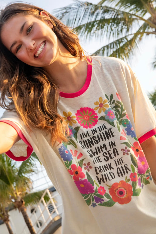 Natural Life Ringer Oversized Tee Shirt- Live in the Sunshine