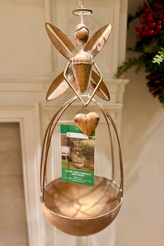 Rustic Angel Bird Bath and Feeder
