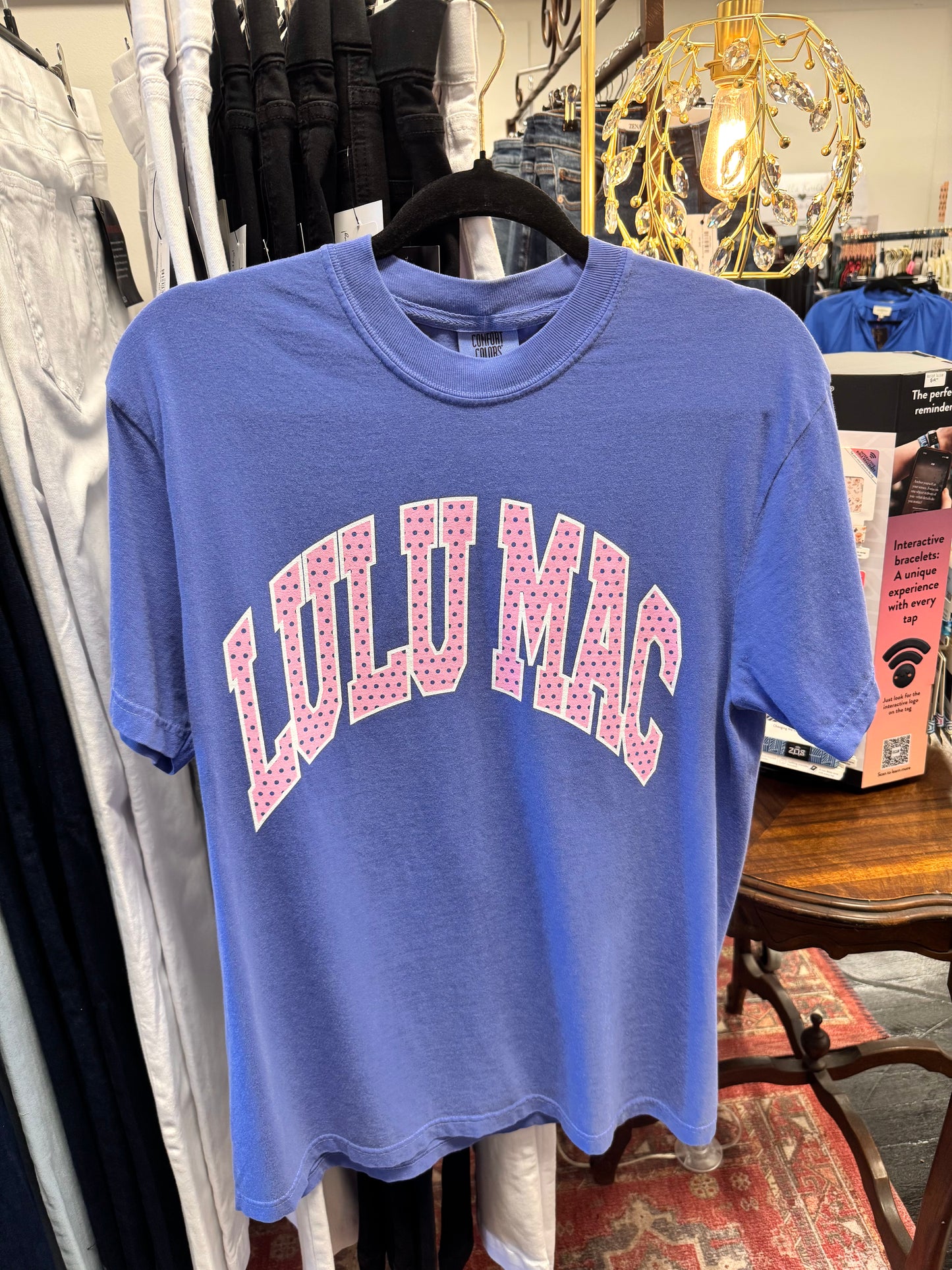 Lulu Mac Polka Dot Periwinkle Blue Pink Comfort Colors Tee