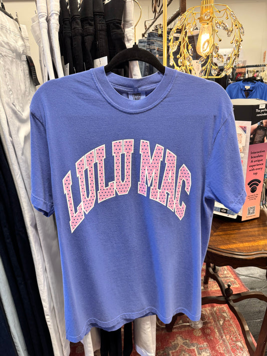 Lulu Mac Polka Dot Periwinkle Blue Pink Comfort Colors Tee