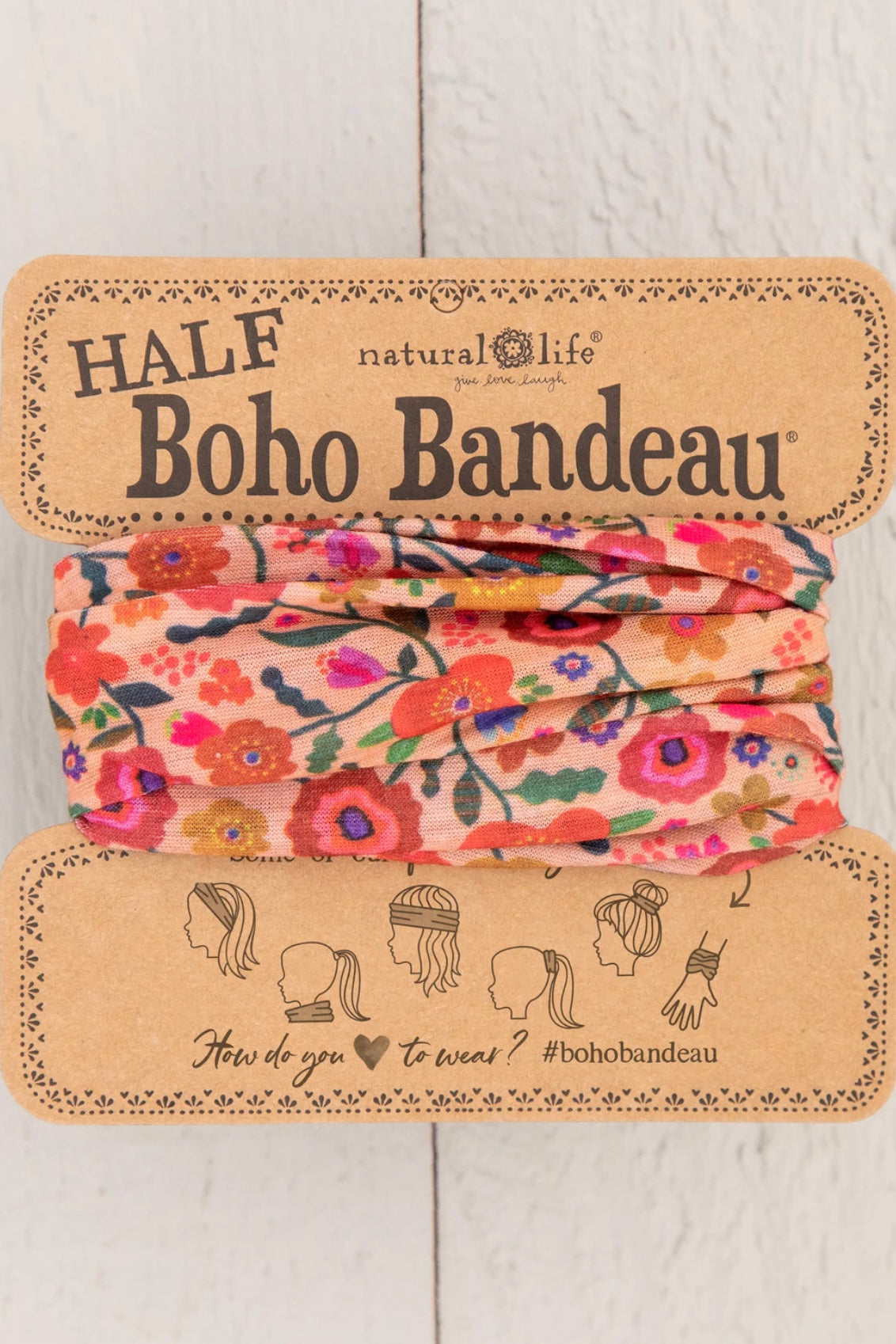 Natural Life Half Boho Bandeau Headband- Blush Floral