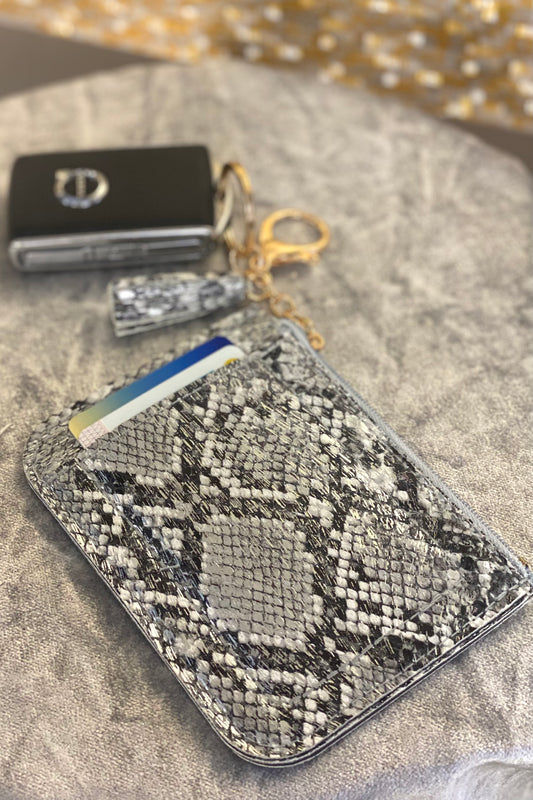 Silver Snake Card and Change Purse Keychain with Tassel