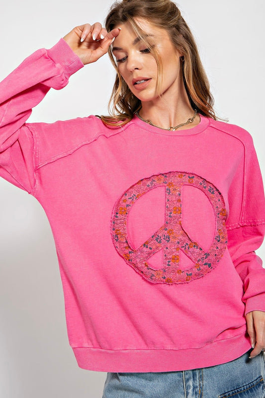 Pink Easel Long Sleeve Top with Peace Sign