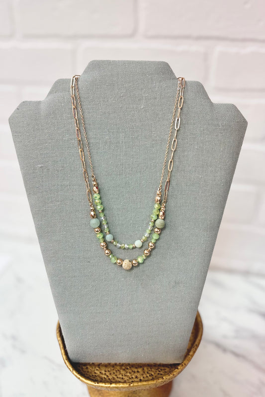 Gold and Jade Green Tiered Necklace