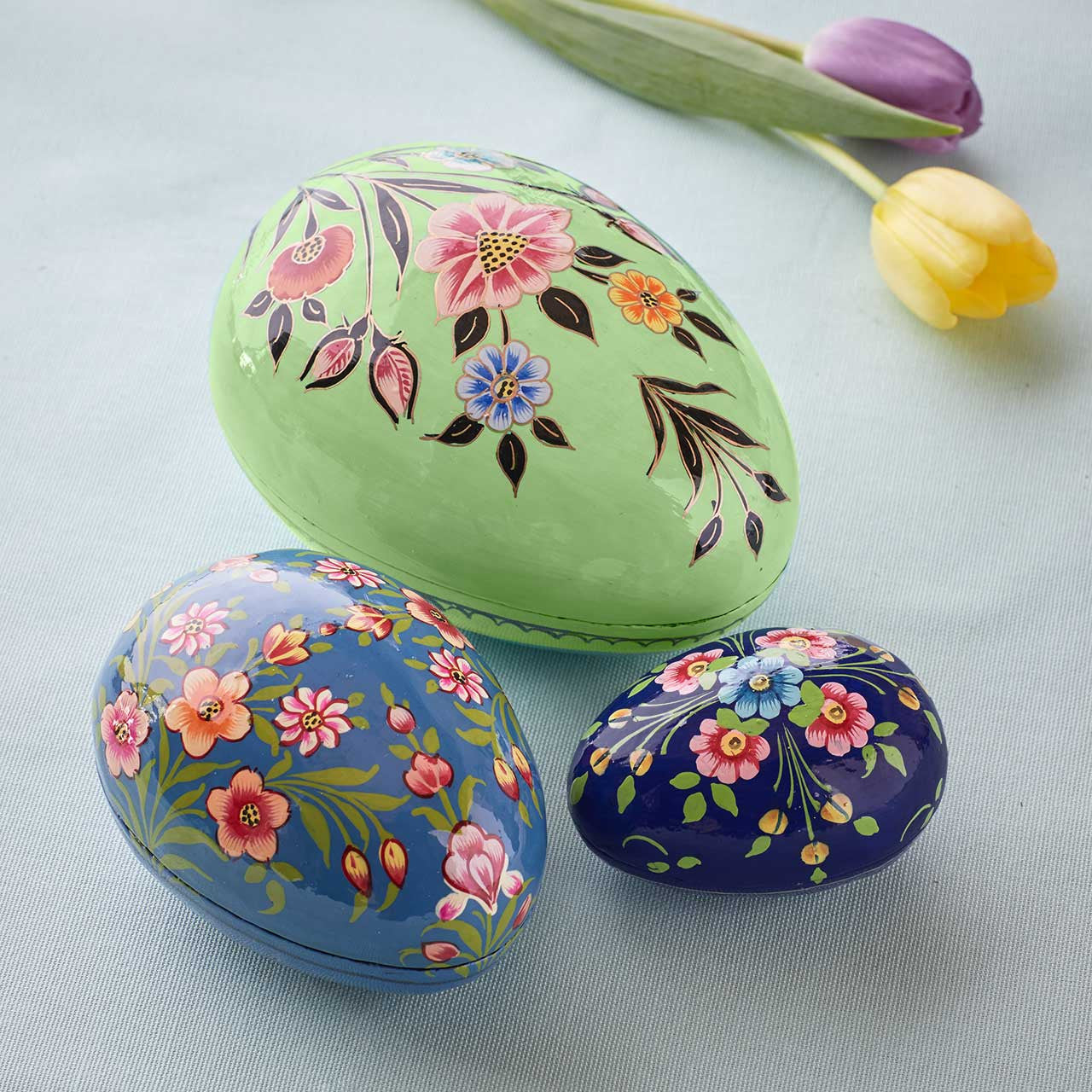 Handpainted Kashmiri Nesting Eggs- Set of 3