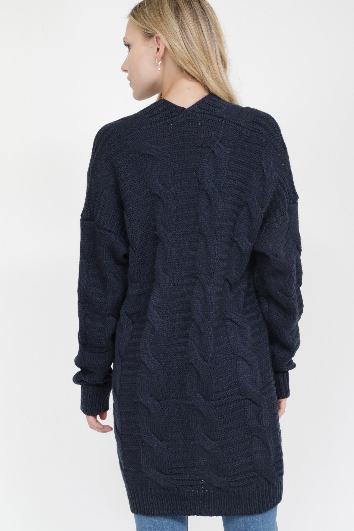 Navy Cableknit Long Cardigan