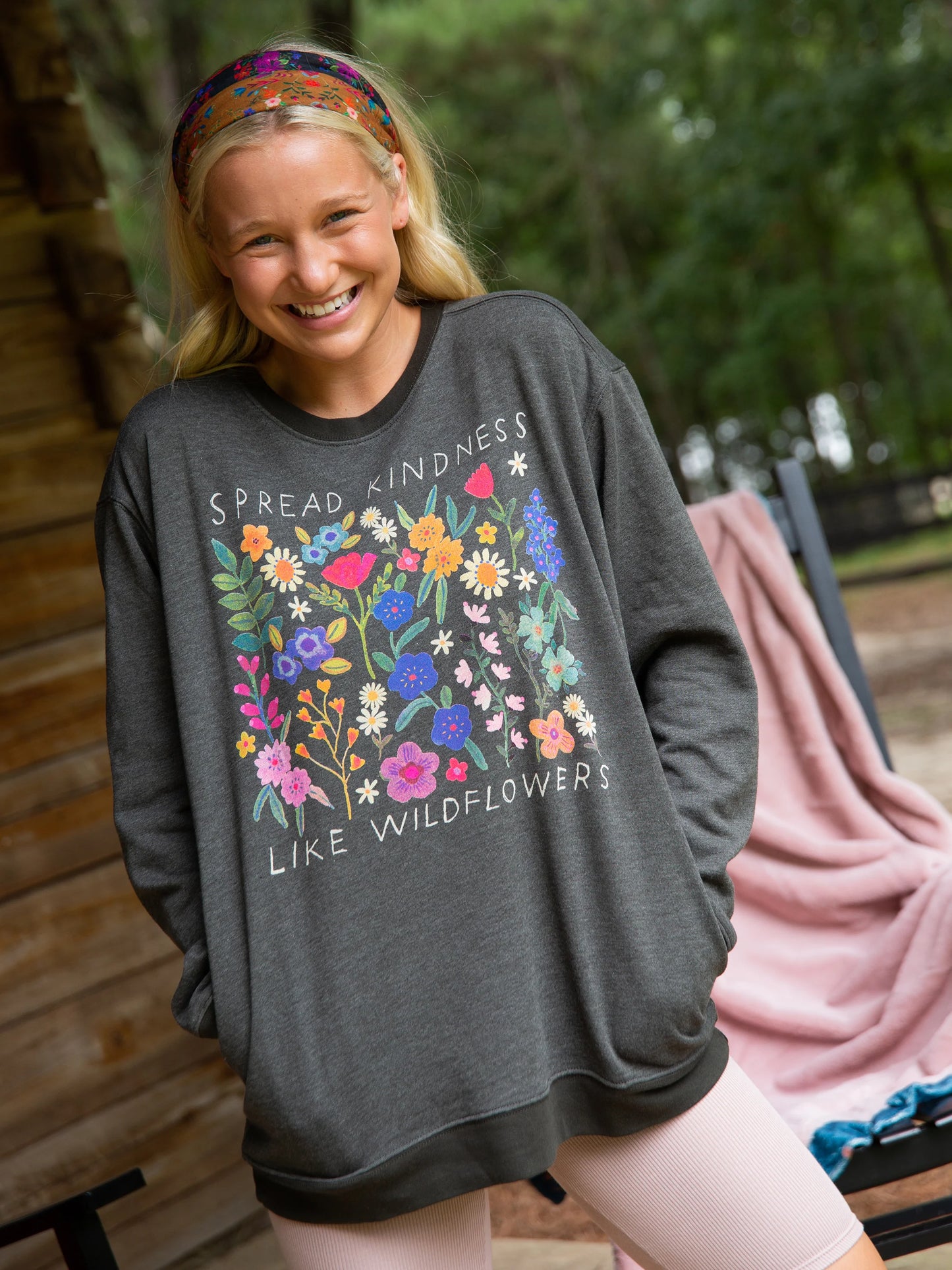 Natural Life Comfy Pocket Sweatshirt- Spread Kindness Like Wildflowers