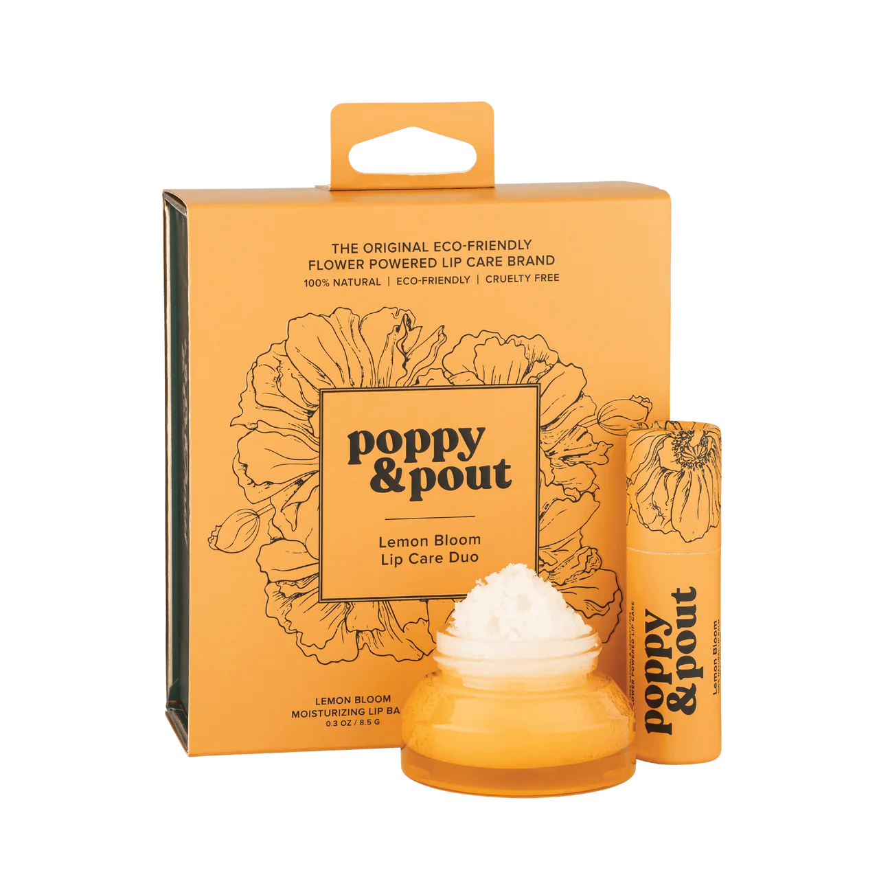 Poppy & Pout Lemon Bloom Premium Organic Lip Care Duo (Balm + Scrub)