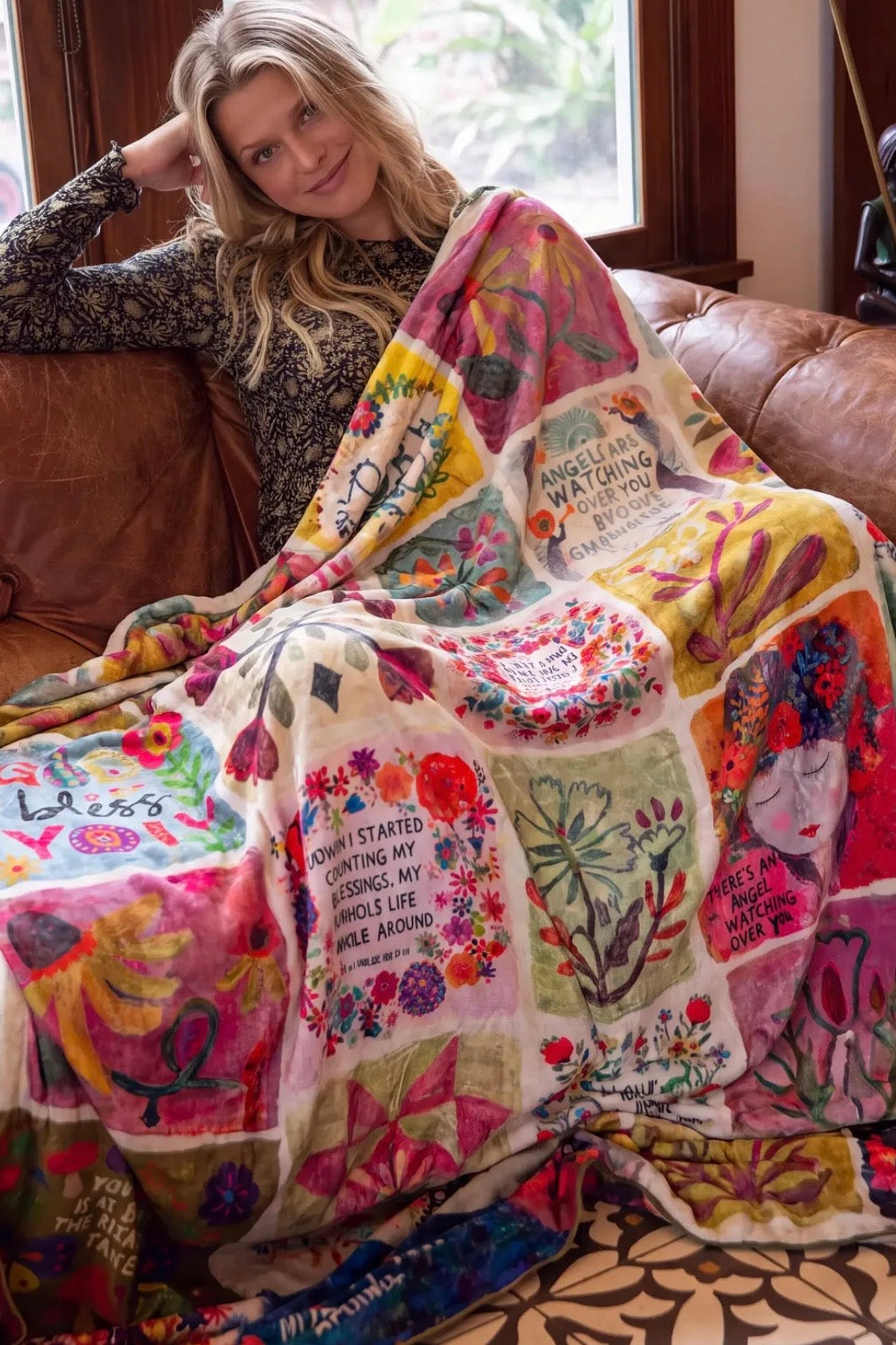 Natural Life XL Cozy Blanket- Folk Quilt Patchwork Blessings