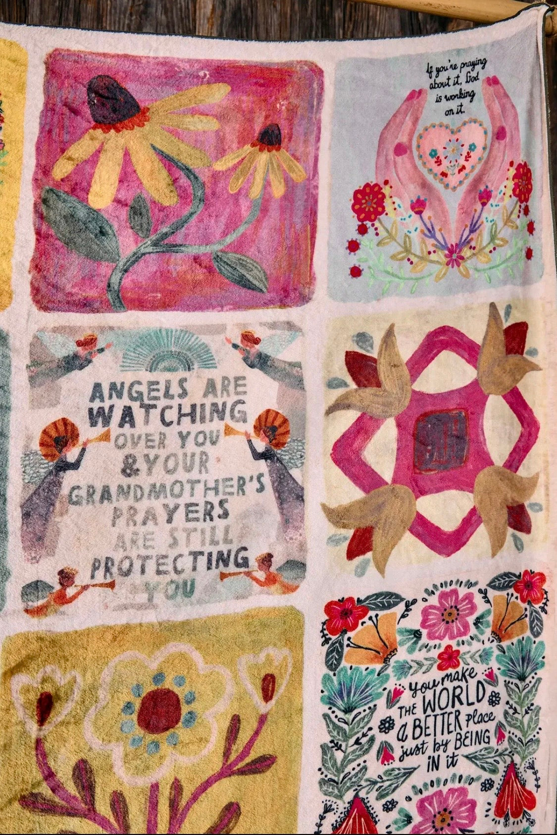Natural Life XL Cozy Blanket- Folk Quilt Patchwork Blessings