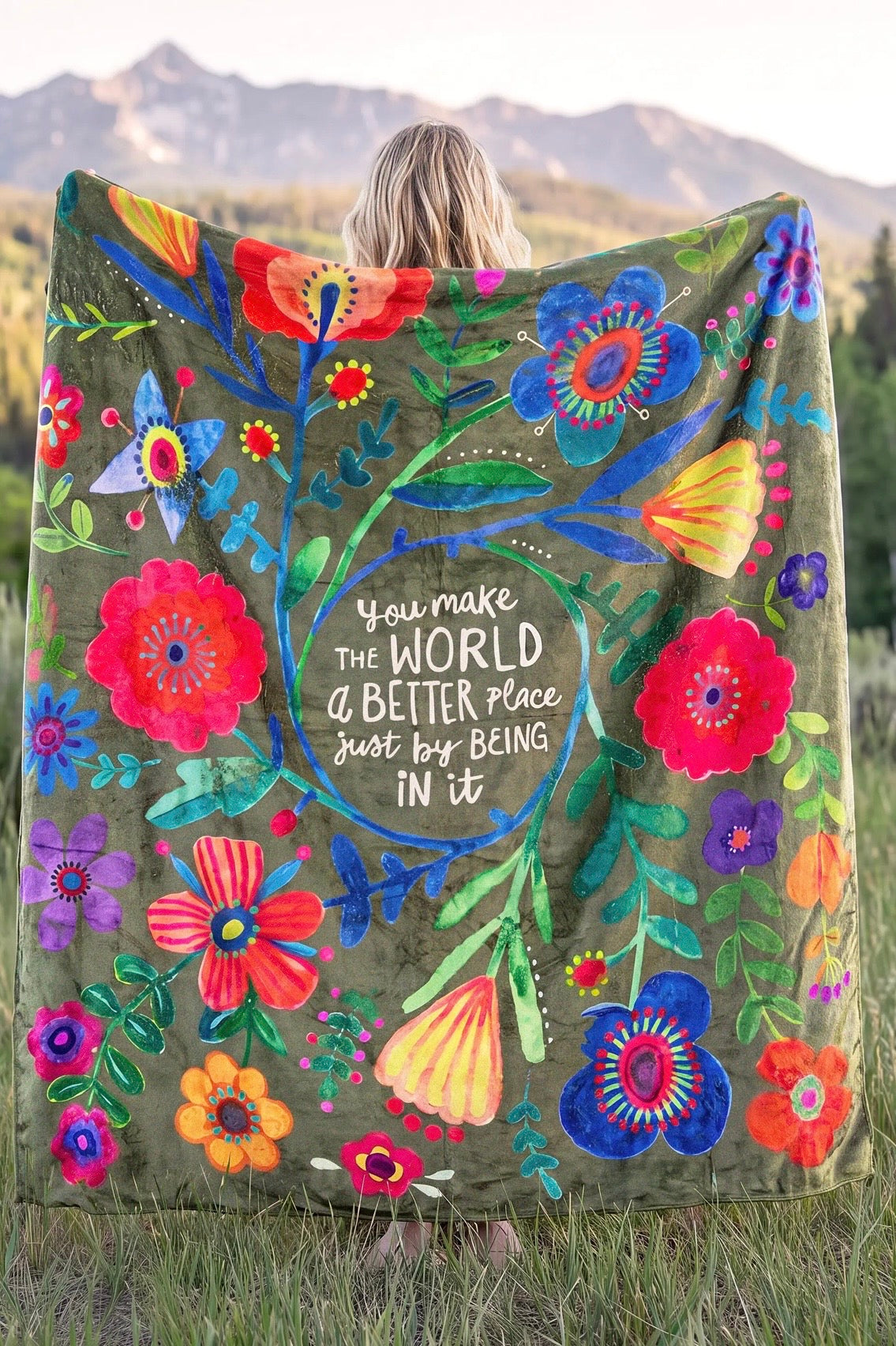 Natural Life Double Sided Cozy Throw Blanket- Olive- World a Better Place