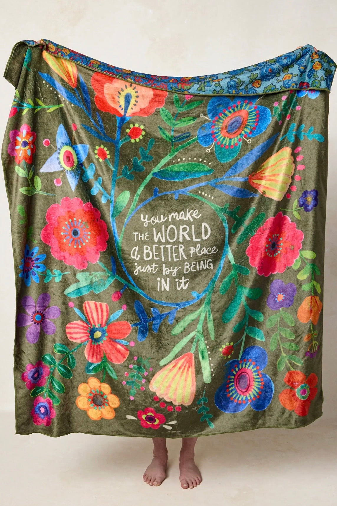 Natural Life Double Sided Cozy Throw Blanket- Olive- World a Better Place
