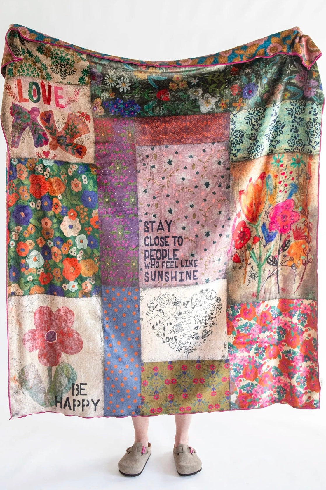 Natural Life Double Sided Cozy Throw Blanket- Patchwork Be Happy