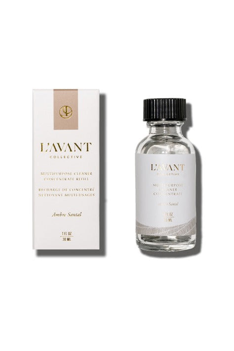 L'AVANT bottle and packaging on a white background L'Avant Ambre Santal Multipurpose Cleaner Concentrate Refill