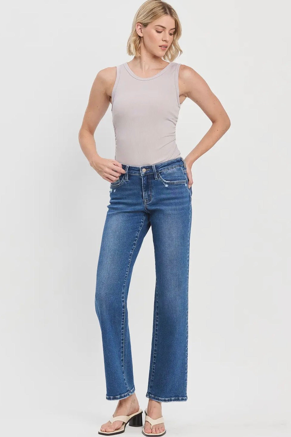 Lovervet Mid Rise Comfort Stretch Straight Leg Jean in Medium Denim