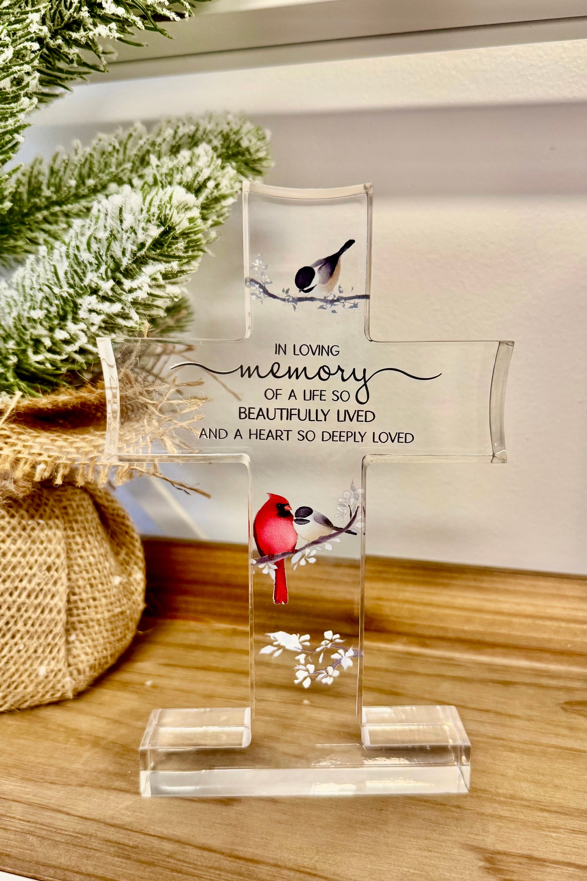 Memory 7" Keepsake Acrylic Cardinal Cross Plaque