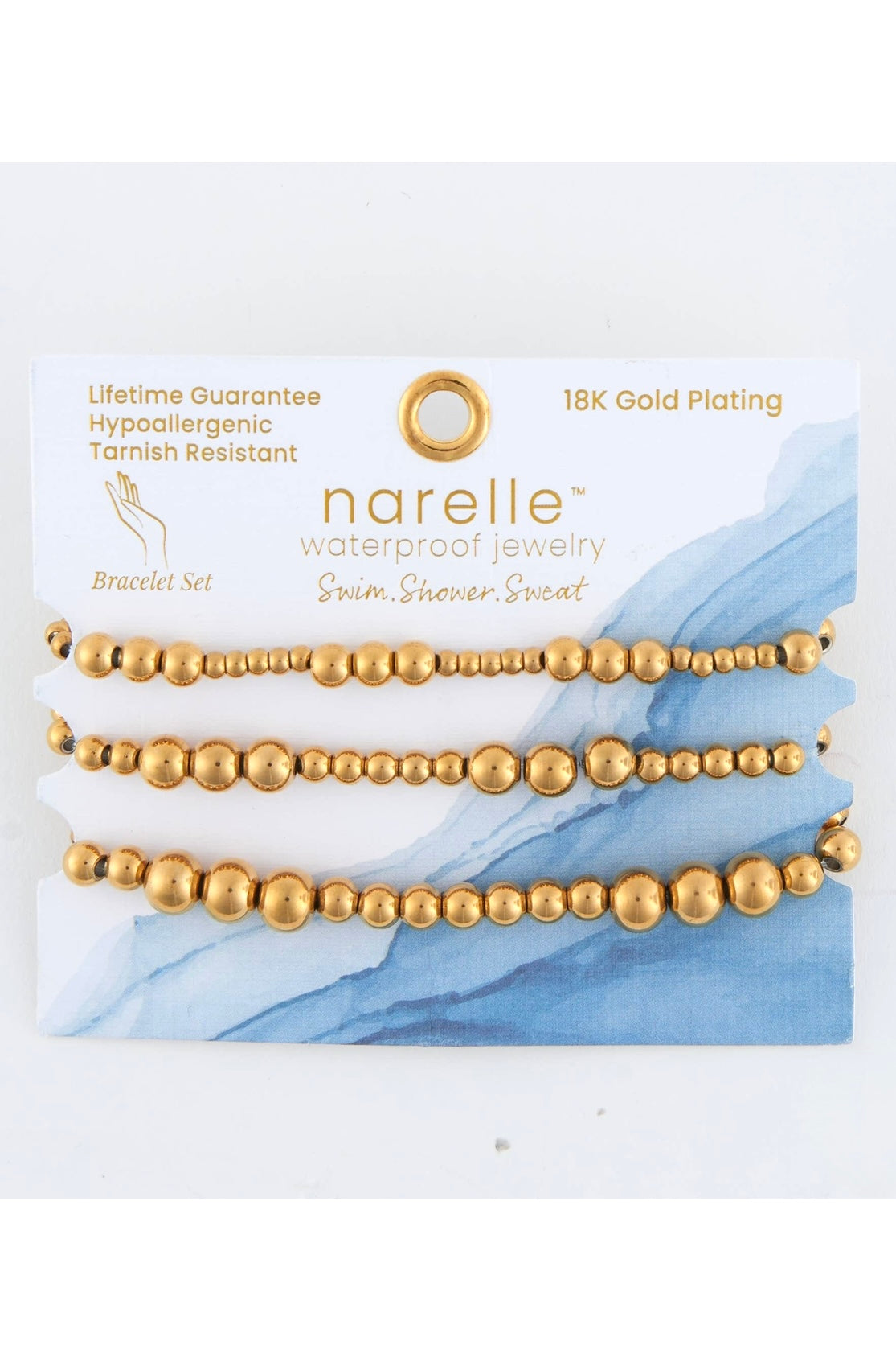 Narelle Waterproof Stretch Graduated Ball Bracelet Set of Three in Gold