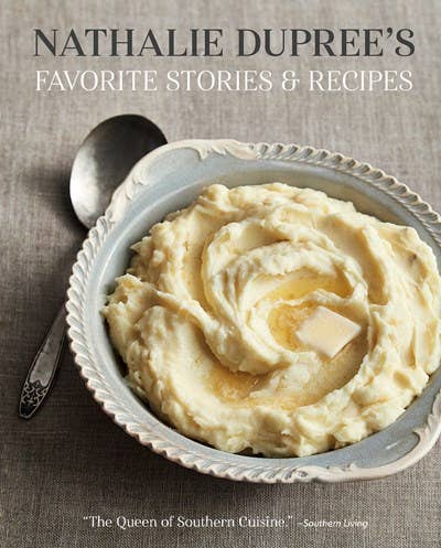 Book cover of 'Nathalie Dupree's Favorite Stories & Recipes' with a bowl of mashed potatoes.