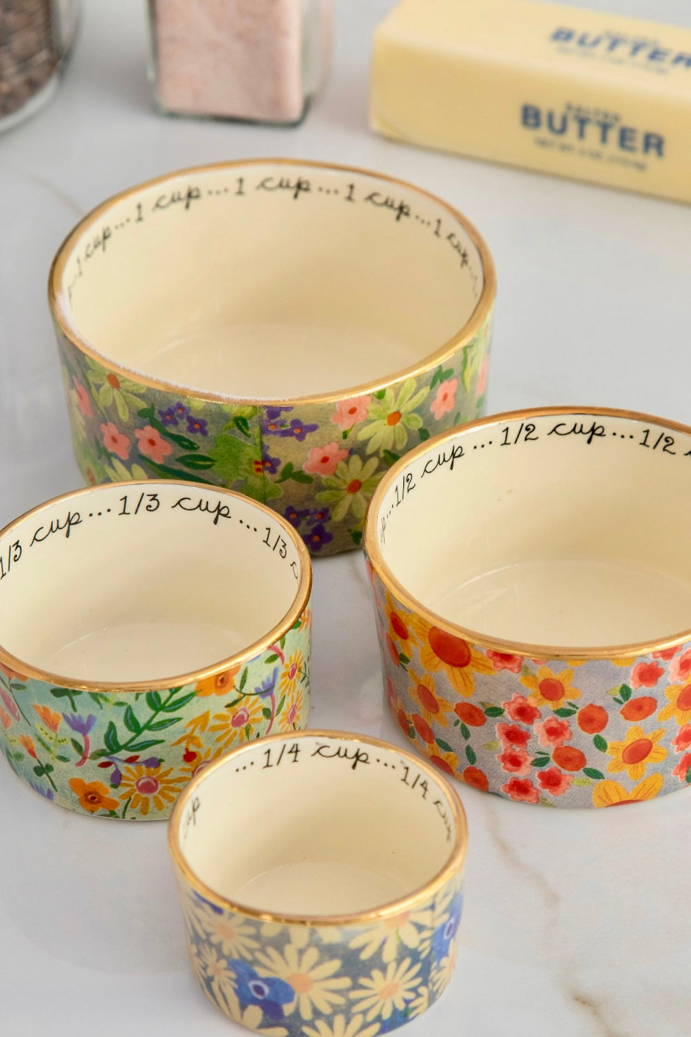 Natural Life Ceramic Nesting Measuring Cups Set of 4- Multi Floral