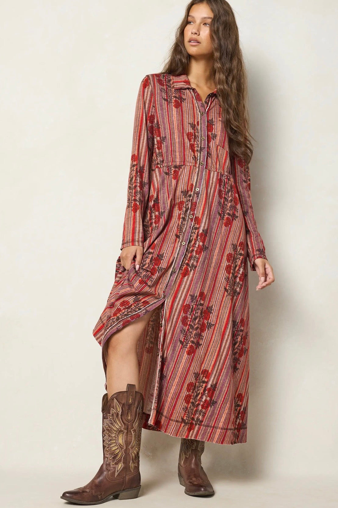 Natural Life Christa Cotton Maxi Dress in Red Batik Garden