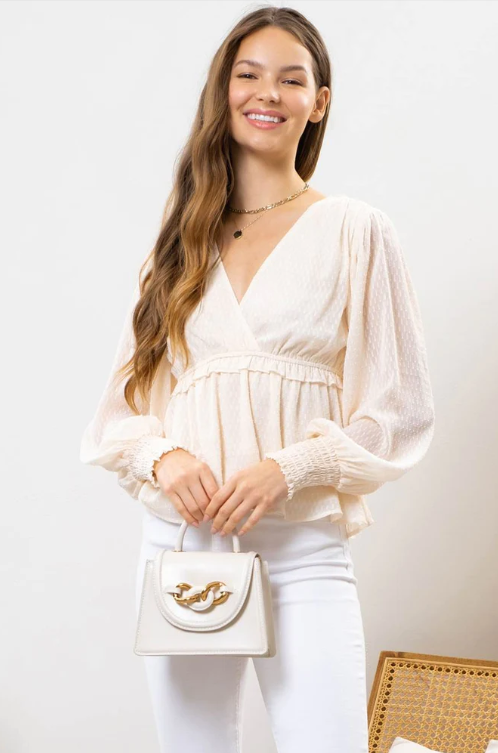 Textured Top with Balloon Sleeve in Ivory