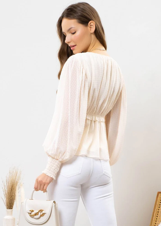 Textured Top with Balloon Sleeve in Ivory