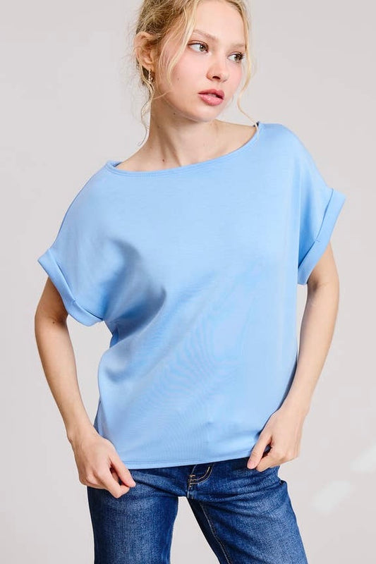 Serenity Blue Cuff Sleeve Dolman Scuba Top