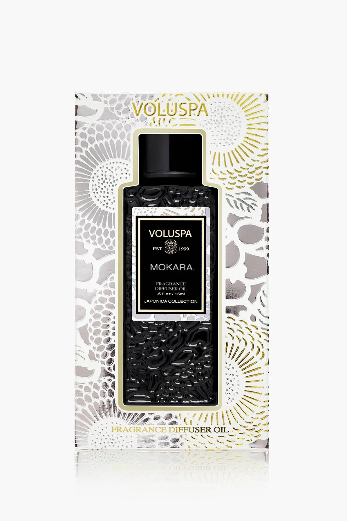 Voluspa Mokara diffuser oil packaging on a white background
