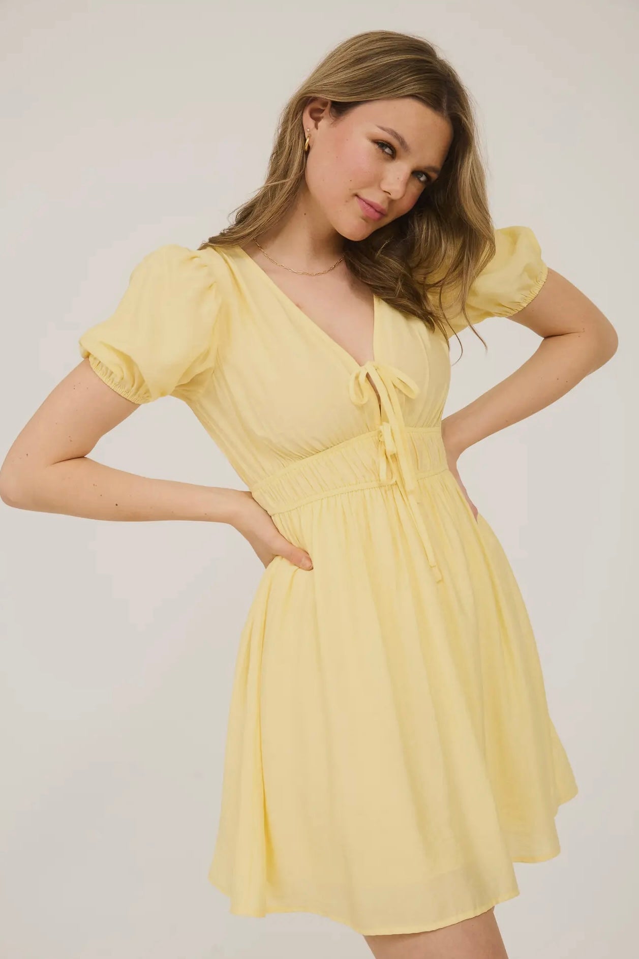 Yellow Puff Sleeve Mini Dress