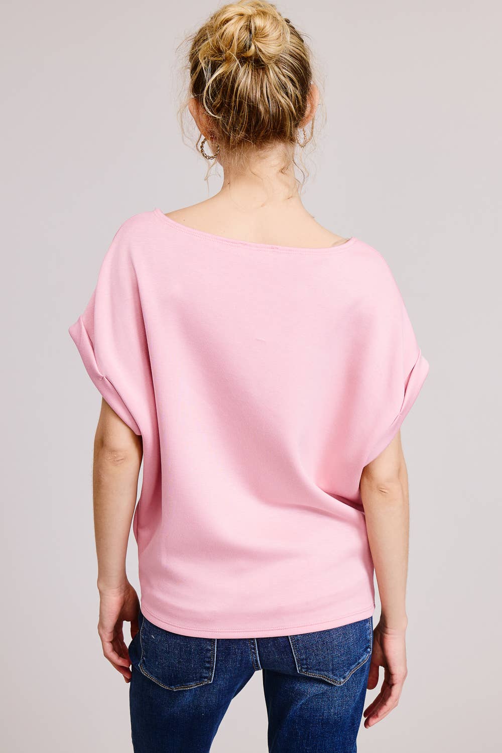 Charlotte Avery Light Pink Cuff Sleeve Dolman Scuba Top