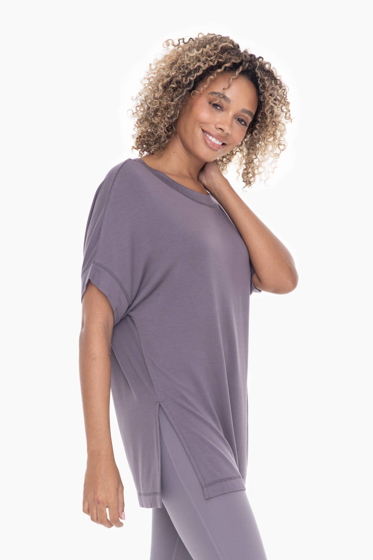 Gray Dolman Sleeve Oversized Tunic Tee