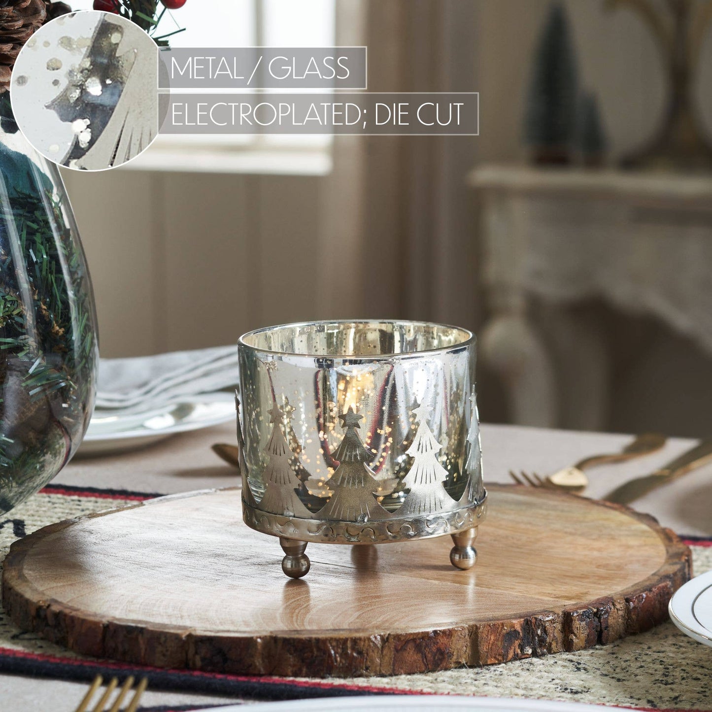 Silver Christmas Tree Mercury Glass Candle Holder