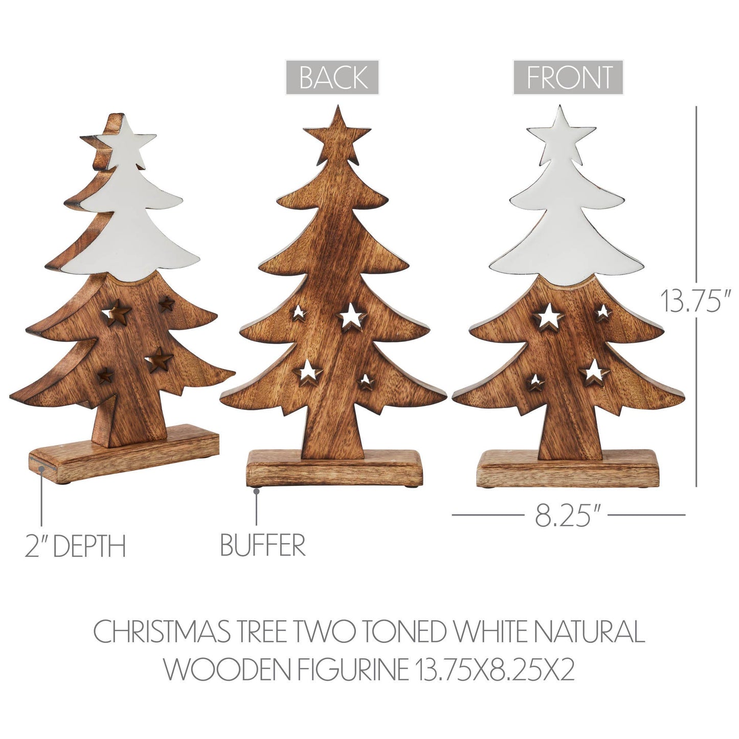 Two Toned White Natural Wooden Christmas Tree Figurine