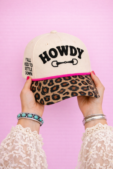 "Howdy" on Tan Cap with Patch Work and Cheetah Print
