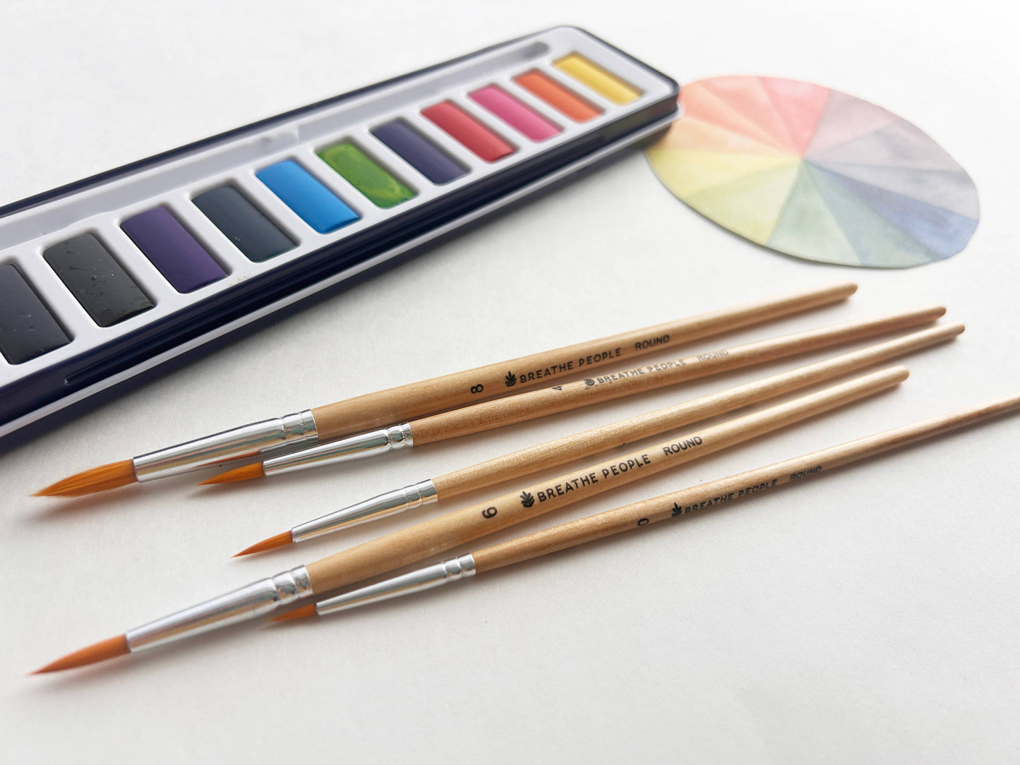 Breathe People 5-Piece Round Watercolor Brush Set: Full Range, Sizes 0-8
