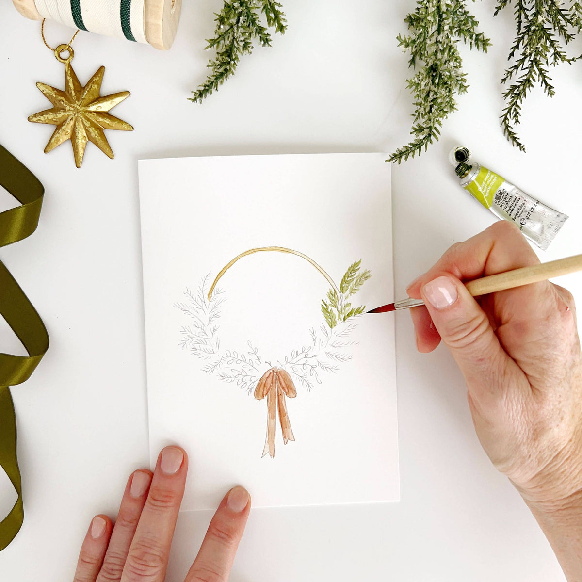 Christmas Wreaths Paintable Watercolor Notecard Set of 8- Emily Lex Studio