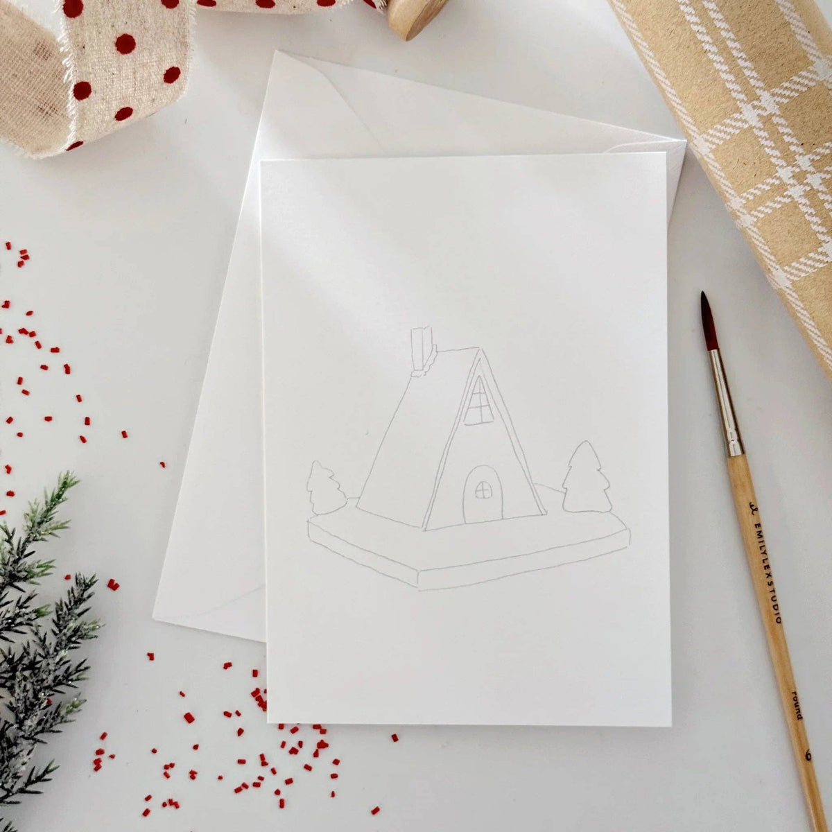 Gingerbread Paintable Watercolor Notecard Set of 8- Emily Lex Studio