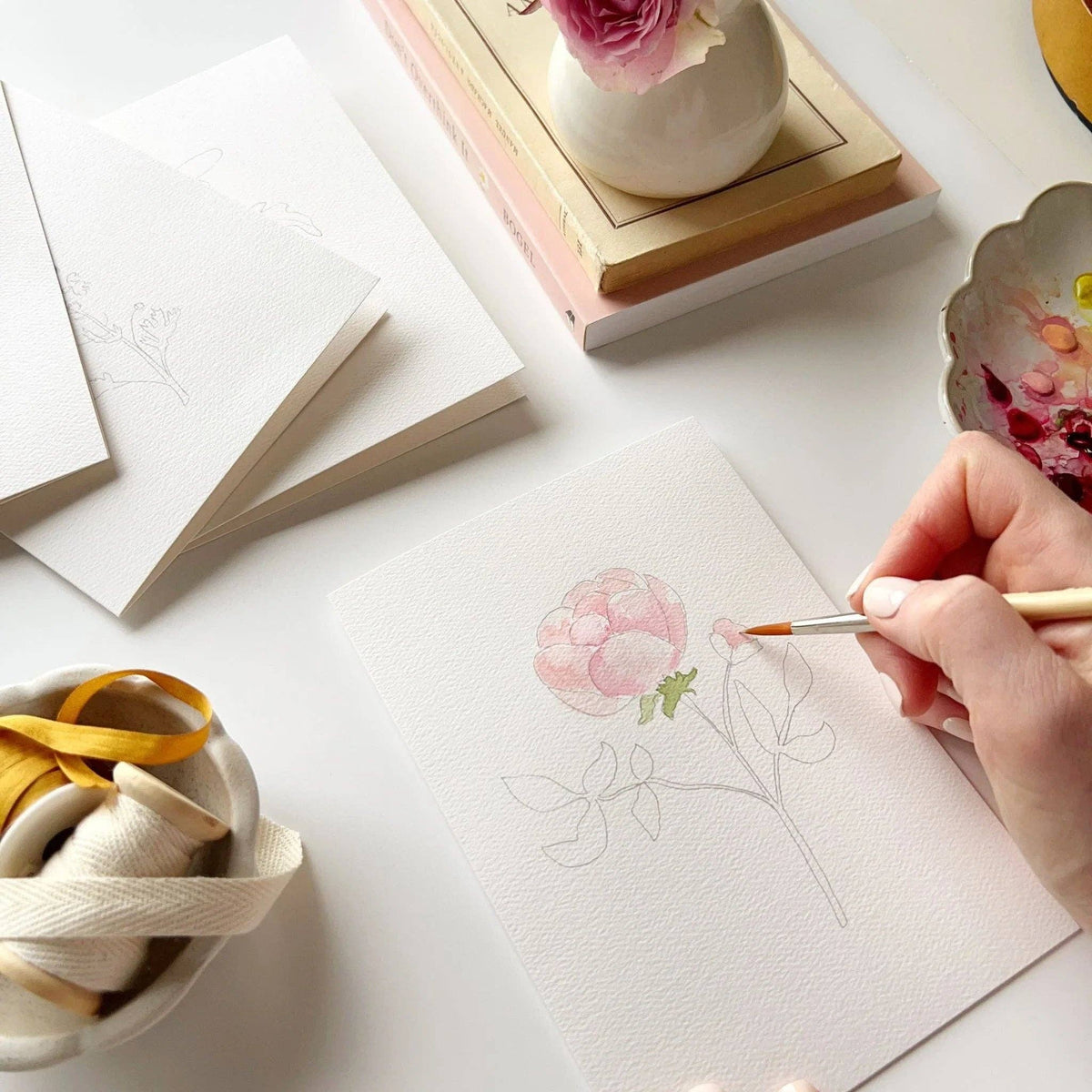 Garden Flowers Paintable Watercolor Notecard Set of 8- Emily Lex Studio