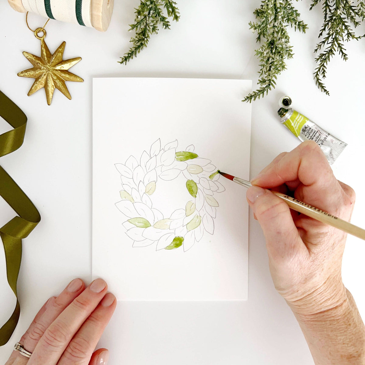 Christmas Wreaths Paintable Watercolor Notecard Set of 8- Emily Lex Studio