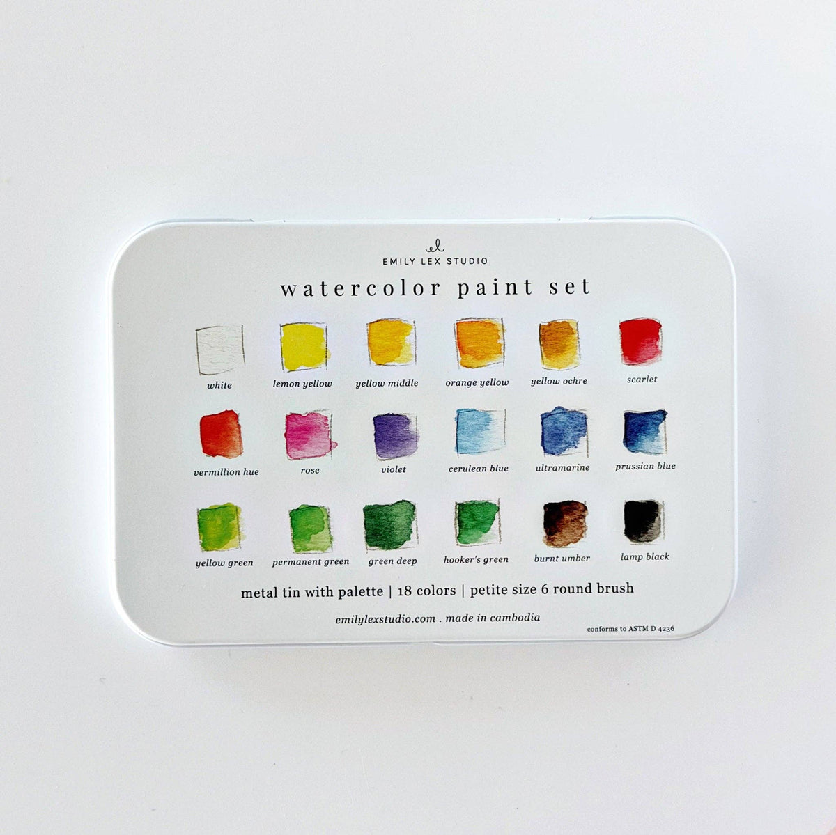 Watercolor Paint Set: 18 colors With Brush- Emily Lex